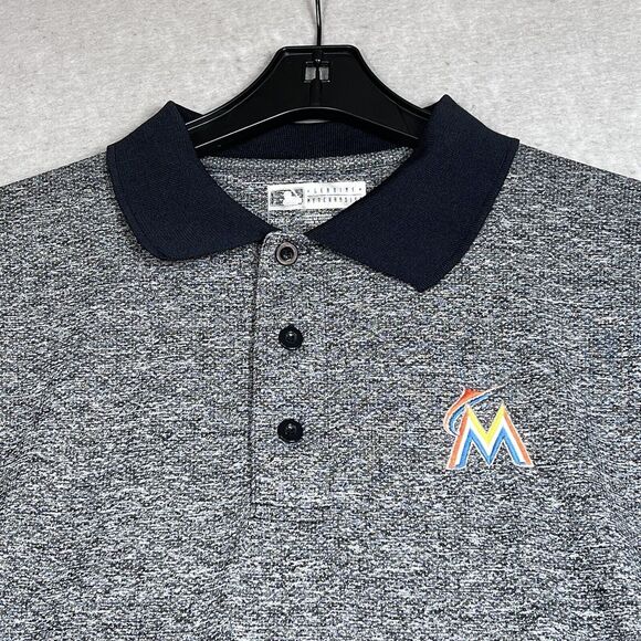 Miami Marlins Polo Shirt Mens XL Gray Short Sleeve Casual Stretch MLB Baseball - Picture 2 of 13